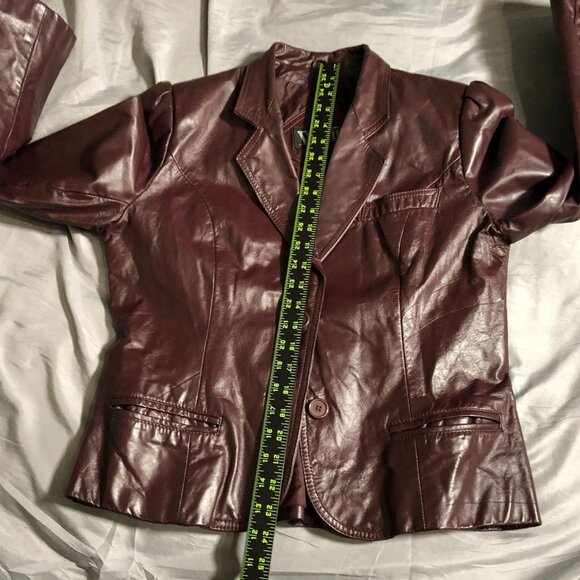 Winlit Women's Leather Blazer Jacket Size 15-16 Red Button Front Y2K - Picture 8 of 16